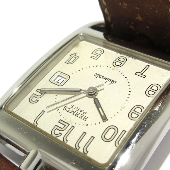Auth HERMES Cape Cod Double Tour CC1.710 1****** Silver Brown Wrist Watch - Picture 5 of 12